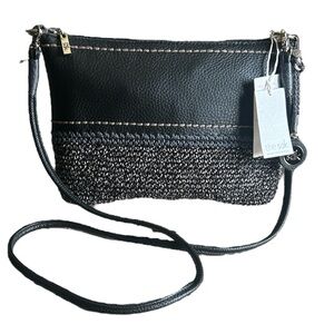 The Sak Black & Gray Crochet & Faux Leather  Crossbody Shoulder Bag New with tag